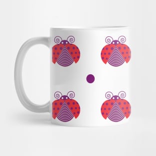 Red ladybugs flying and purple dots Mug